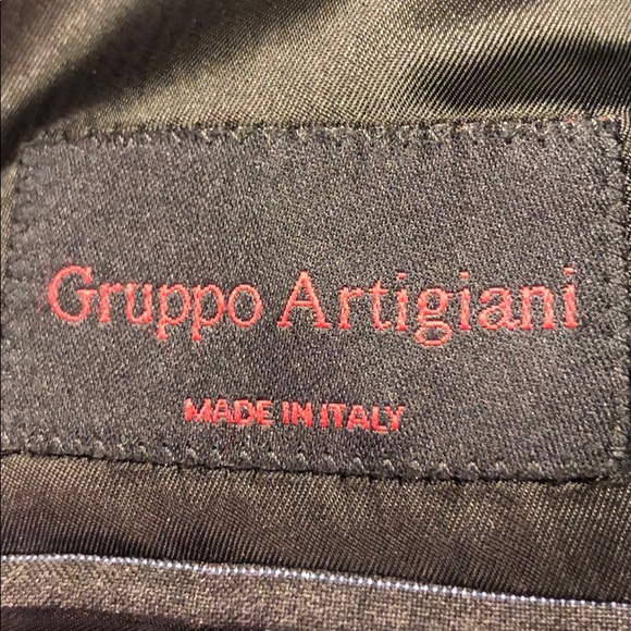 Italian suit; black, soft wool w/blue pin stripes - Picture 4 of 8